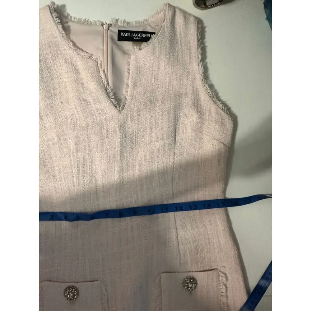 Karl Lagerfeld Women's Peach Blush Tweed V-Neck Sleeveless Shift Dress Size 4 - Picture 8 of 9